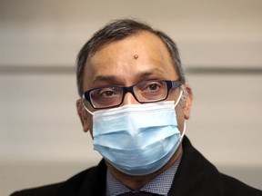 Local Medical Officer of Health Dr. Wajid Ahmed is shown speaking with media on March 10, 2021, following a tour of the COVID-19 vaccination clinic at Nature Fresh Foods Recreation Centre in Leamington.