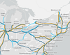 A map of Amtrak’s planned and current routes in the northeast.