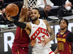 Toronto Raptors guard Gary Trent Jr. drives to the basket against Cleveland Cavaliers guard Collin Sexton during the fourth quarter at Rocket Mortgage FieldHouse.
