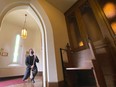 Rev. Robert Clifford rings the bell at the All Saints' Anglican Church in Windsor on Thursday, April 15, 2021. The tolling of the bells were done 99 times in honour of the late Prince Philip.