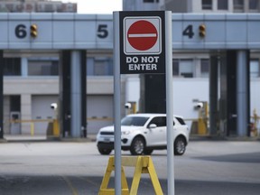 The Windsor-Detroit tunnel at the Windsor, Ontario exit is shown on Saturday, April 3, 2021.