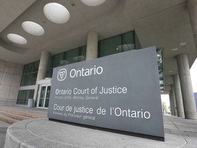 The exterior of the Ontario Court of Justice in Windsor is shown on Thursday, April 22, 2021.