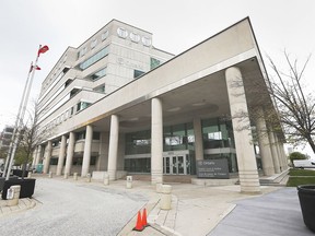 The exterior of the Ontario Court of Justice in Windsor is shown on Thursday, April 22, 2021.