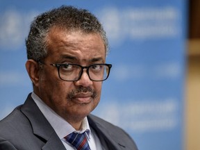 World Health Organization (WHO) Director-General Tedros Adhanom Ghebreyesus attends a news conference organized by Geneva Association of United Nations Correspondents (ACANU) amid the COVID-19 outbreak, caused by the novel coronavirus, at the WHO headquarters in Geneva Switzerland July 3, 2020.