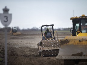 Heavy machinery can be seen along Highway 3 at Victoria Avenue, where work has begun to expand the highway from two lanes to four, on Thursday, April 22, 2021.