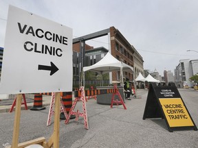 The mass vaccination site at the Windsor Hall in downtown Windsor is shown on Tuesday, April 27, 2021.