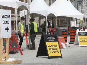 The mass vaccination site at the Windsor Hall in downtown Windsor is shown on Tuesday, April 27, 2021.