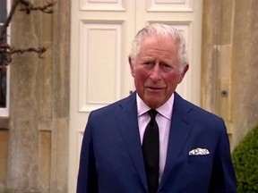 Prince Charles speaks to reporters a day after the death of his father, Prince Philip, Duke of Edinburgh, April, 10, 2021.