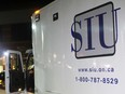 The logo of Ontario's Special Investigations Unit on a truck in Cobourg in October 2017.