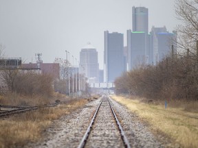 Train tracks are seen leading to the Windsor Train Station from George Avenue on Monday, April 5, 2021.