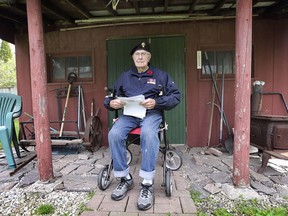 WW2 veteran Stuart Johns, 96, is shown at his Windsor home on Wednesday, April 28, 2021. Johns was supposed to visit the Netherlands last year for 75th anniversary of liberation of NL. This year he received letters from teenagers in Netherlands thanking him for his service.
