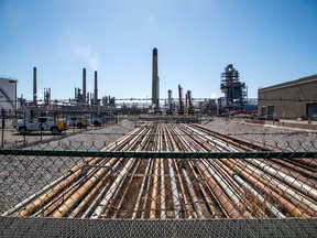 General view of the Imperial Oil refinery, located near Enbridge's Line 5 pipeline, which Michigan Governor Gretchen Whitmer ordered shut down in May 2021, in Sarnia, Ontario, Canada March 20, 2021.