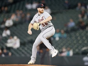 Spencer Turnbull of the Detroit Tigers pitches during the first inning against the Seattle Mariners at T-Mobile Park on Tuesday.