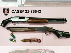 Windsor police seized two sawed-off shotguns, a spring assisted knife, and ammunition from a residence in the 300 block of Glengarry Avenue on Tuesday, May 4, 2021.