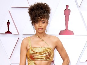 In this handout photo provided by A.M.P.A.S., Andra Day attends the 93rd Annual Academy Awards at Union Station on April 25, 2021 in Los Angeles, Calif.
