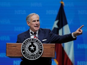 Texas Governor Greg Abbott speaks in Dallas, May 4, 2018.