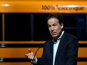 Marc Bedard, president and founder of The Lion Electric Co, speaks during a news conference at Palais des Congres in Montreal, March 15, 2021.