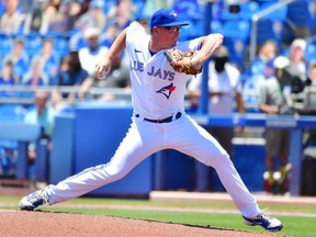 Jays pitcher Trent Thornton only lasted one inning against the Tampa Bay Rays yesterday, walking in a run and allowing a grand slam. Getty Images