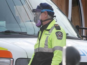 An Essex-Windsor EMS member wearing personal protective equipment in downtown Windsor in January 2021.