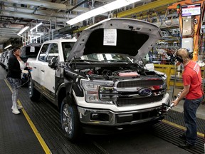 FILE PHOTO: A 2018 F150 pick-up truck moves down the assembly line at Ford's Dearborn Truck Plant in Dearborn, Michigan U.S. September 27, 2018.