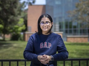 Jasleen Dayal, the new president of the University of Windsor Student Association, is pictured outside the CAW Student Centre on Wednesday, May 19, 2021.