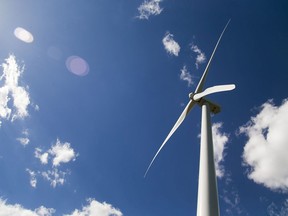A wind turbine projects is seen near Strathroy, Ontario west of London.