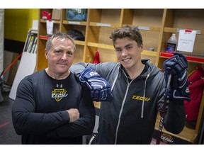 Andy Paquette, left, and his son, Charlie Paquette are ready for this year's OHL Draft.