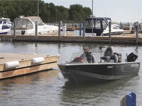 On the day the City of Windsor reopened the Lakeview Marina —Thursday, May 27, 2021 — Gary Skorchid heads into the municipal boat launch area after a successful morning of fishing.
