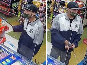 Security camera images of a man who robbed a store in the 3600 block of Matchette Road in Windsor on May 20, 2021.