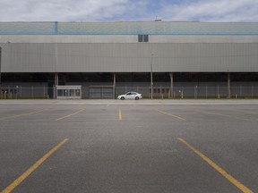 Empty parking lots can be seen outside the Windsor Assembly Plant as the chip shortage continues to effect production, on Thursday, May 6, 2021.