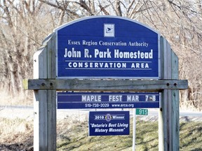 The sign outside the John R. Park Homestead are shown March 7, 2020.