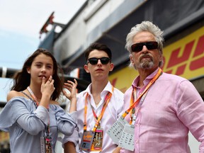 Actor Michael Douglas with his children Dylan and Carys during the Canadian Formula One Grand Prix at Circuit Gilles Villeneuve on June 11, 2017 in Montreal.