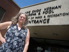 Linda MacKenzie stands outside Adie Knox pool on Wednesday, June 9, 2021 after learning the City of Windsor intends to transform the site where she regularly swims into a community centre without a pool.