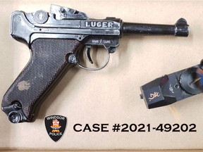 A cap gun Windsor Police seized after a suspect fled, following a report of someone pointing a gun at another man. Police captured the man and noticed the gun nearby.