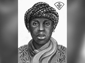 A composite drawing of an unidentified woman whose remains were found on Riverside Drive West at Crawford Avenue near Windsor's riverfront on May 3, 2021.