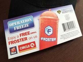 A "positive ticket" from OPP good for a free Froster drink from any Mac's or Circle K store.