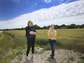 Lakeshore Deputy Mayor Tracey Bailey, left, and Grace Mullen, a Lakeshore resident are shown on the edge of Comber on Monday, June 14, 2021, where Hydro One is planing on installing new lines.