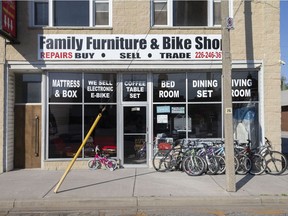 A bike and furniture store at 628 Goyeau St., one of two proposed locations for a safe injection site, now referred to as a consumption and treatment services facility, in downtown Windsor. Photographed June 17, 2021.