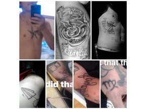 Images of various tattoos belonging to Robert Labrecque, 20, of Windsor - wanted on a charge of attempted murder in relation to a Feb. 27 shooting incident.