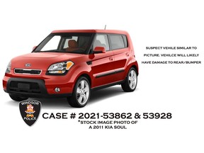 A stock image of a red 2011 Kia Soul is seen in this handout from Windsor police on Friday, June 18, 2021. Police are looking for a red 2011 Kia Soul stolen from the 600 block of Church Street Thursday night believed to have been used in a break-in at a business.