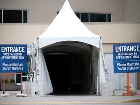 The entrance to the mass vaccination site at Windsor's WFCU Centre on June 2, 2021.