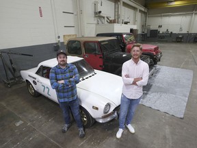 Pat Troy, left, cofounder and chief technology officer of Ettractive is shown with Patrick Thompson, business development leader at the Oldcastle business on Tuesday, June 22, 2021. A portion of the business will include the conversion to electric power from gas in just about any type of vehicle.