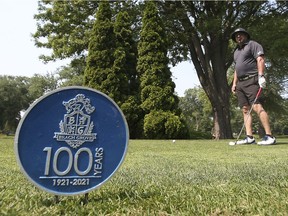 Kevin King prepares to tee during the marathon 100 holes of golf day charity event — to mark the club's 100th year —  on Monday, July 5, 2021, at the Beach Grove Golf & Country Club in Tecumseh.