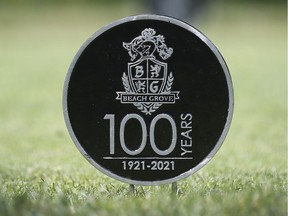 A tee marker is shown during a 100 holes of golf day charity event at the Beach Grove Golf & Country Club in Tecumseh on July 5, 2021.