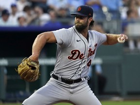 Daniel Norris of the Detroit Tigers throws in the fifth inning against the Kansas City Royals at Kauffman Stadium on July 24, 2021 in Kansas City, Missouri.