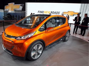 The Chevrolet Bolt is seen at the North American International Auto Show at Cobo Hall in Detroit, Michigan on Monday, January 12, 2015.