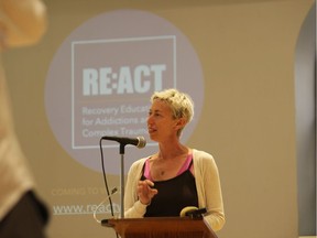 Tamara Kowalska speaks at a kickoff event for RE/ACT at All Saints' Church in Windsor on July 11, 2019.