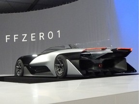 The new concept electric car FFZERO is unveiled by California startup Faraday Future during the Consumer Electronics Show (CES) on January 4, 2016 in Las Vegas, Nevada.