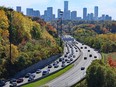 Urban freeway with fall colors, Don Valley Parkway in Toronto