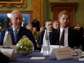 Prince Harry and Prince Charles, Prince of Wales attend the 'International Year of The Reef' 2018 meeting at Fishmongers Hall on February 14, 2018 in London, England.